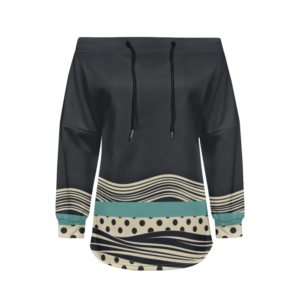 Modern women's blouse with off-the-shoulder design, printed and adjustable.