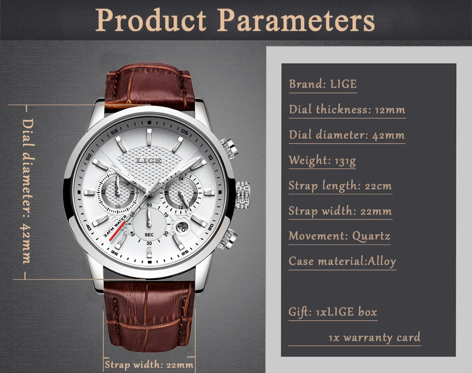 LIGE Watch Men Fashion Sports Quartz