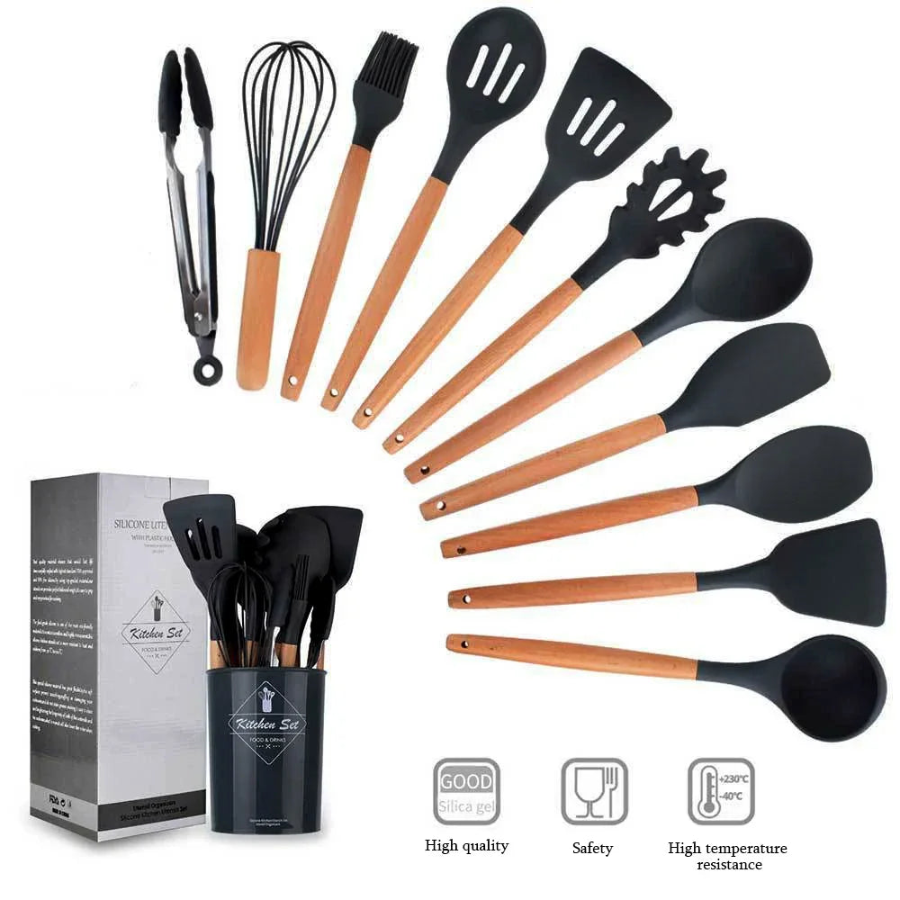 Set of 12 non-stick silicone kitchen utensils
