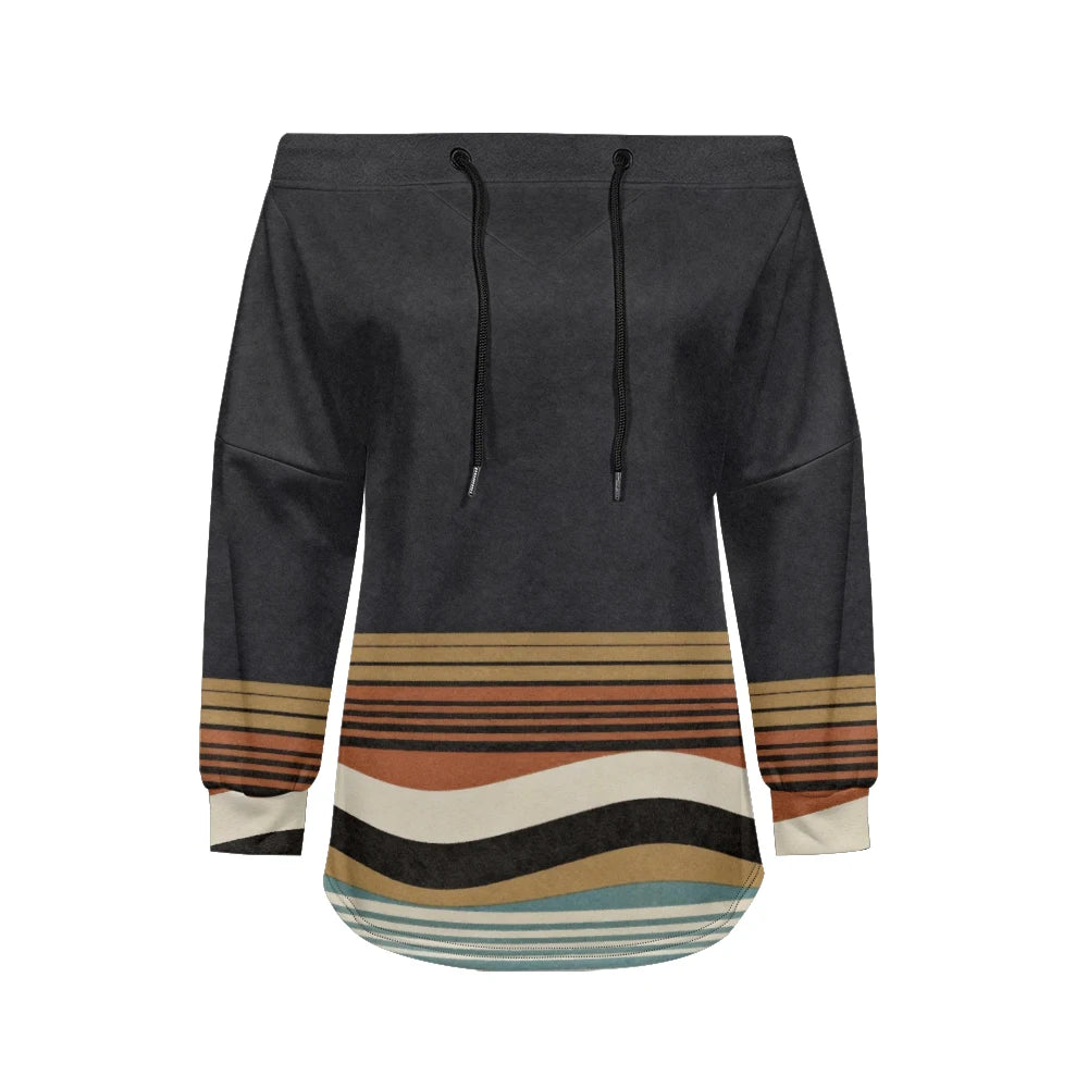 Modern women's blouse with off-the-shoulder design, printed and adjustable.