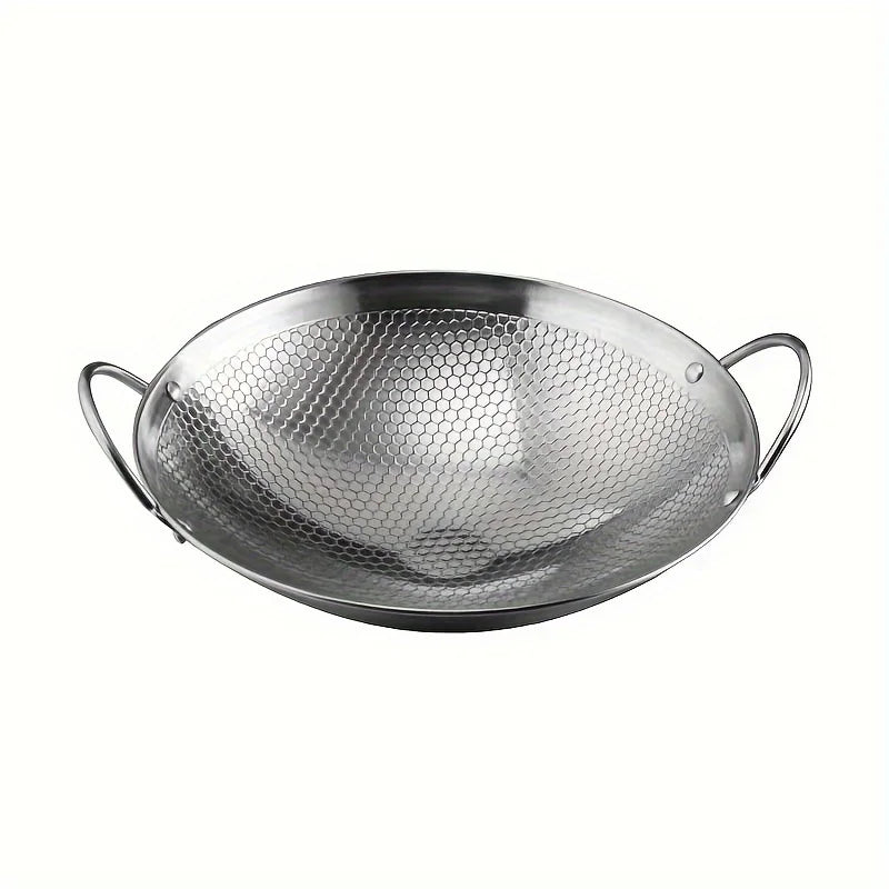 1 non-stick stainless steel frying pan with honeycomb pattern, 29 cm/11.42 inches
