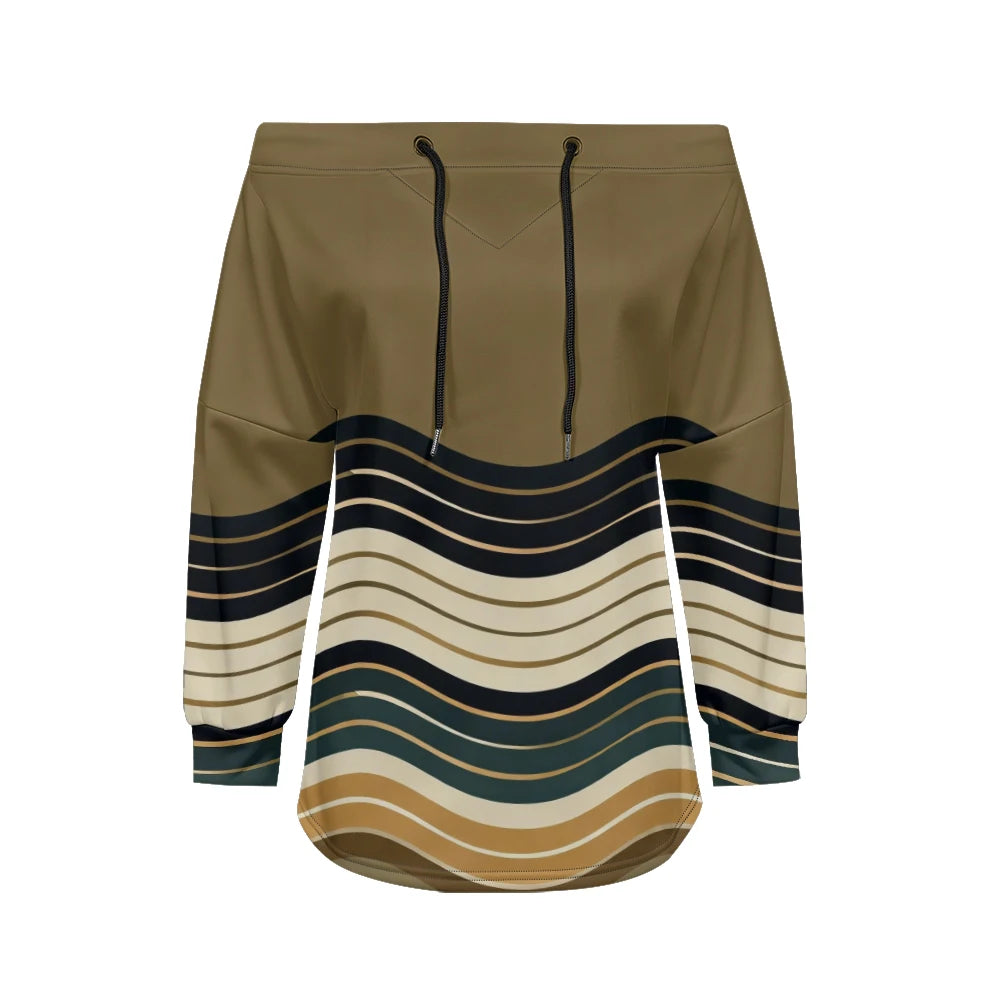 Modern women's blouse with off-the-shoulder design, printed and adjustable.