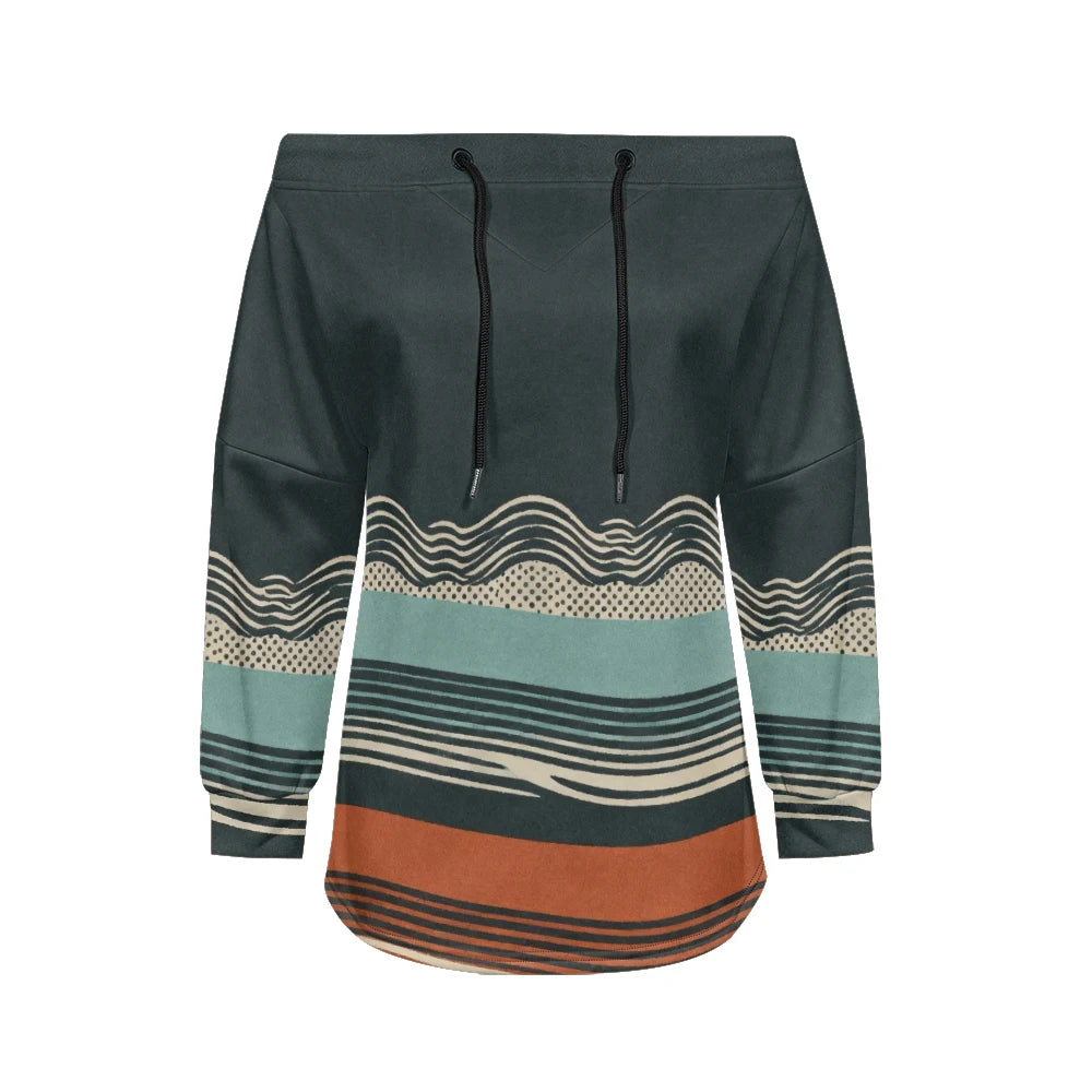 Modern women's blouse with off-the-shoulder design, printed and adjustable.