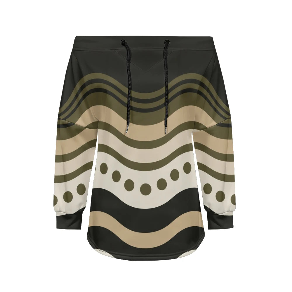 Modern women's blouse with off-the-shoulder design, printed and adjustable.