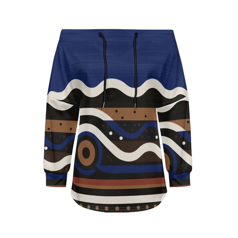 Modern women's blouse with off-the-shoulder design, printed and adjustable.