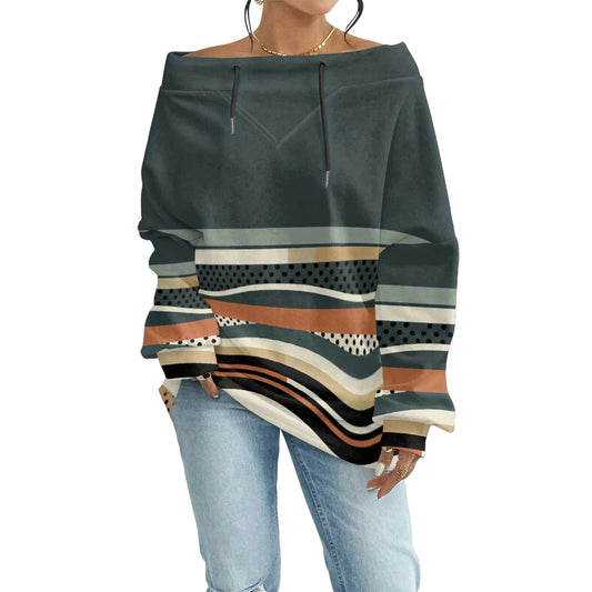 Modern women's blouse with off-the-shoulder design, printed and adjustable.