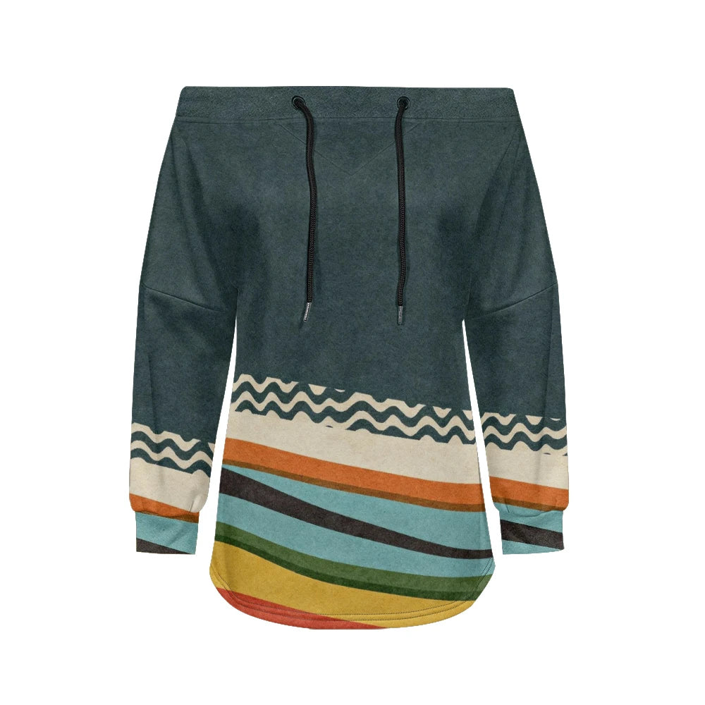 Modern women's blouse with off-the-shoulder design, printed and adjustable.