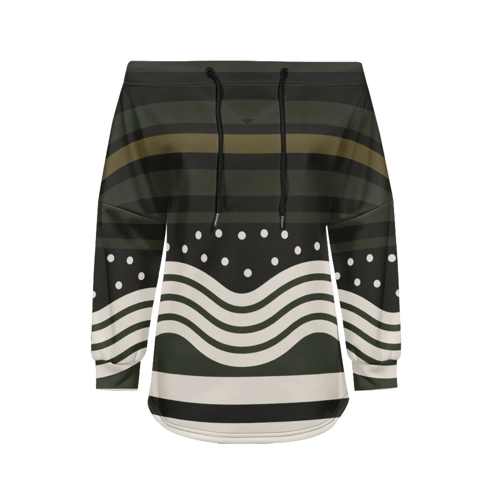 Modern women's blouse with off-the-shoulder design, printed and adjustable.