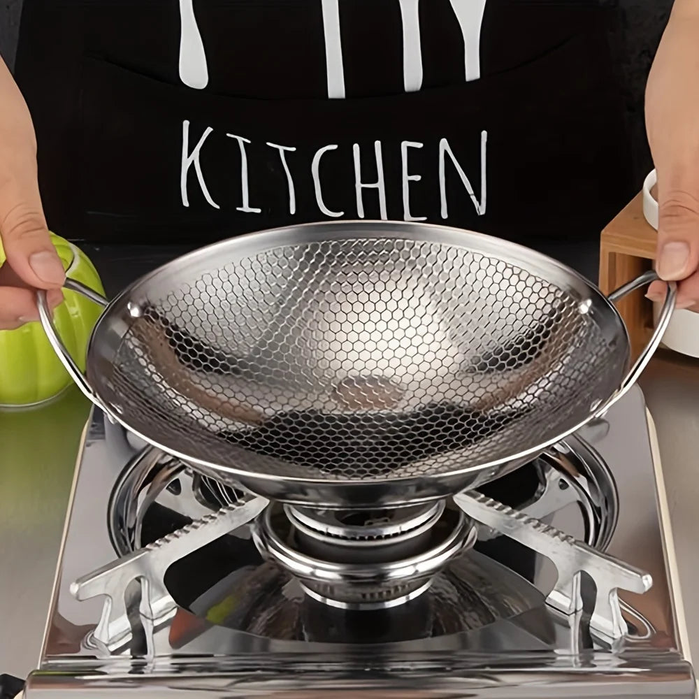 1 non-stick stainless steel frying pan with honeycomb pattern, 29 cm/11.42 inches