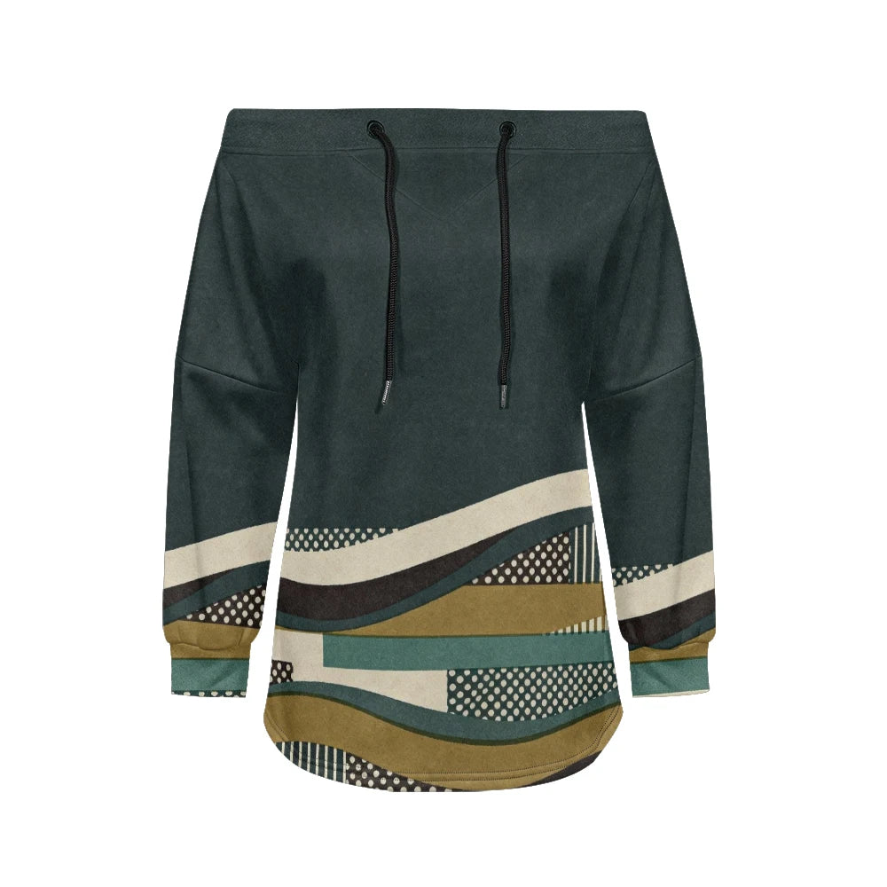 Modern women's blouse with off-the-shoulder design, printed and adjustable.