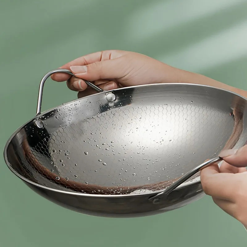 1 non-stick stainless steel frying pan with honeycomb pattern, 29 cm/11.42 inches