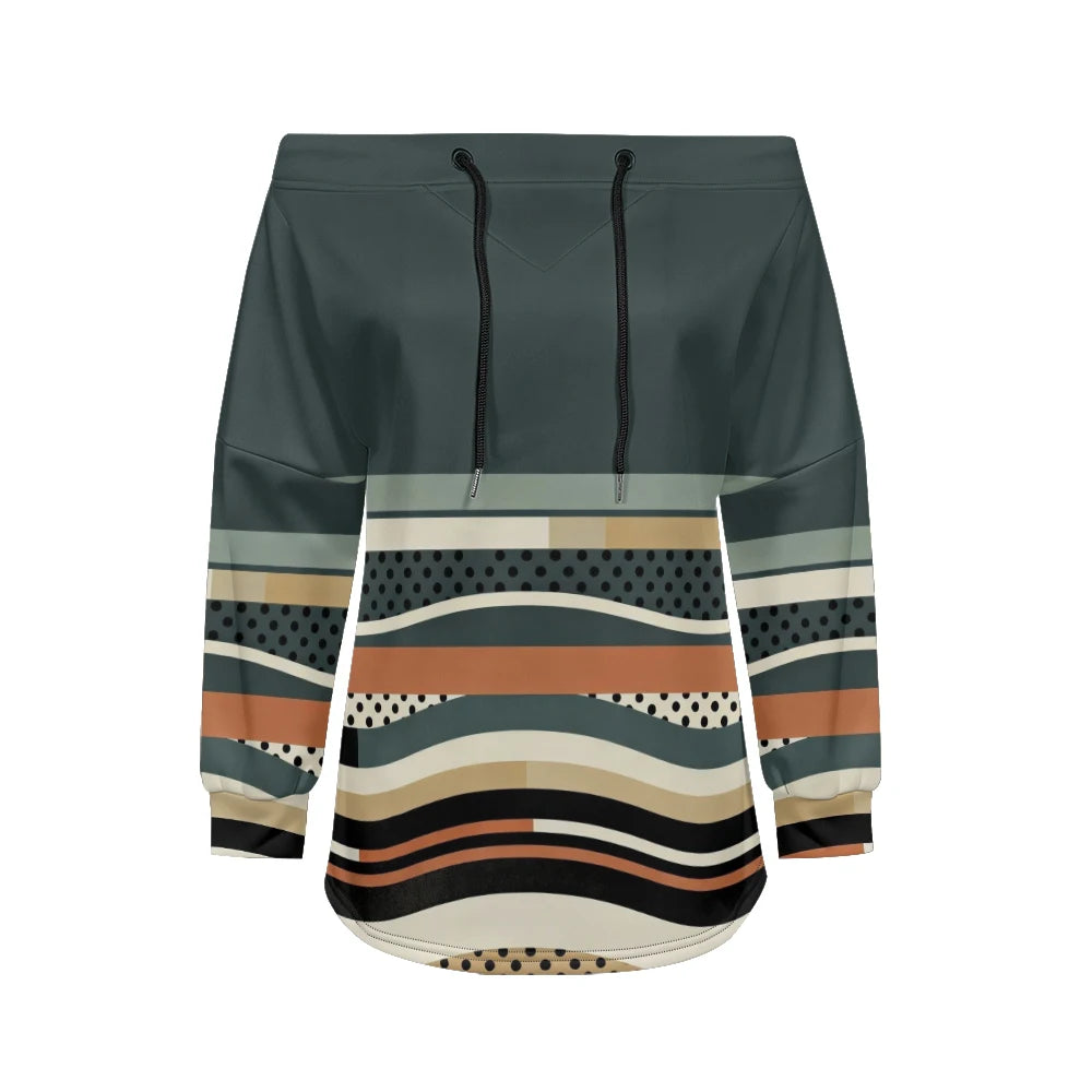 Modern women's blouse with off-the-shoulder design, printed and adjustable.