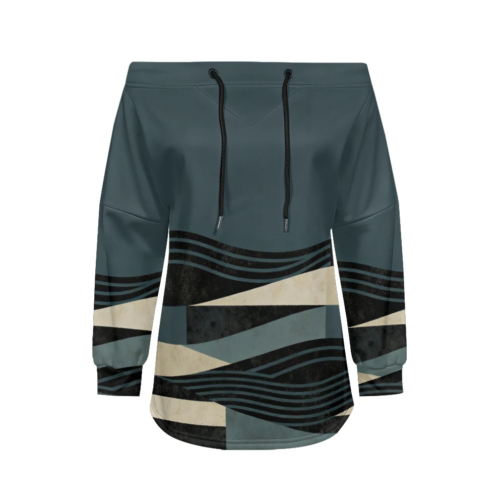 Modern women's blouse with off-the-shoulder design, printed and adjustable.