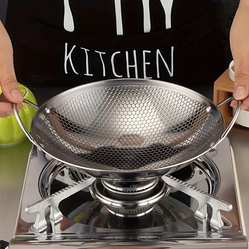 1 non-stick stainless steel frying pan with honeycomb pattern, 29 cm/11.42 inches