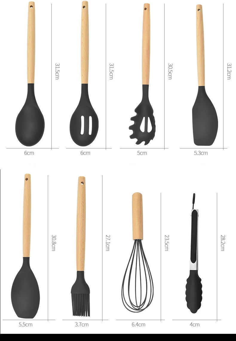 Set of 12 non-stick silicone kitchen utensils