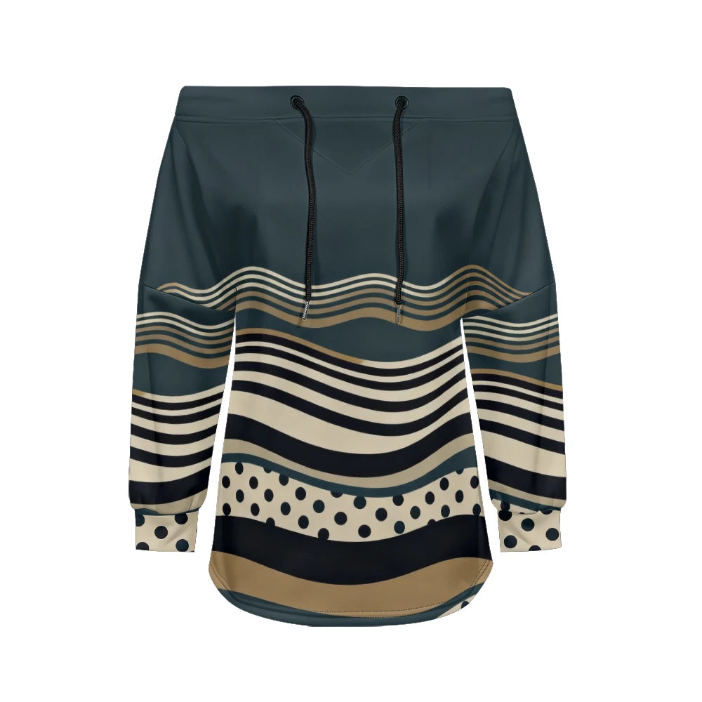 Modern women's blouse with off-the-shoulder design, printed and adjustable.