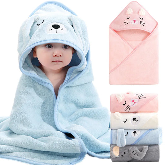 Children's bath towel with animal print, soft and with a hood