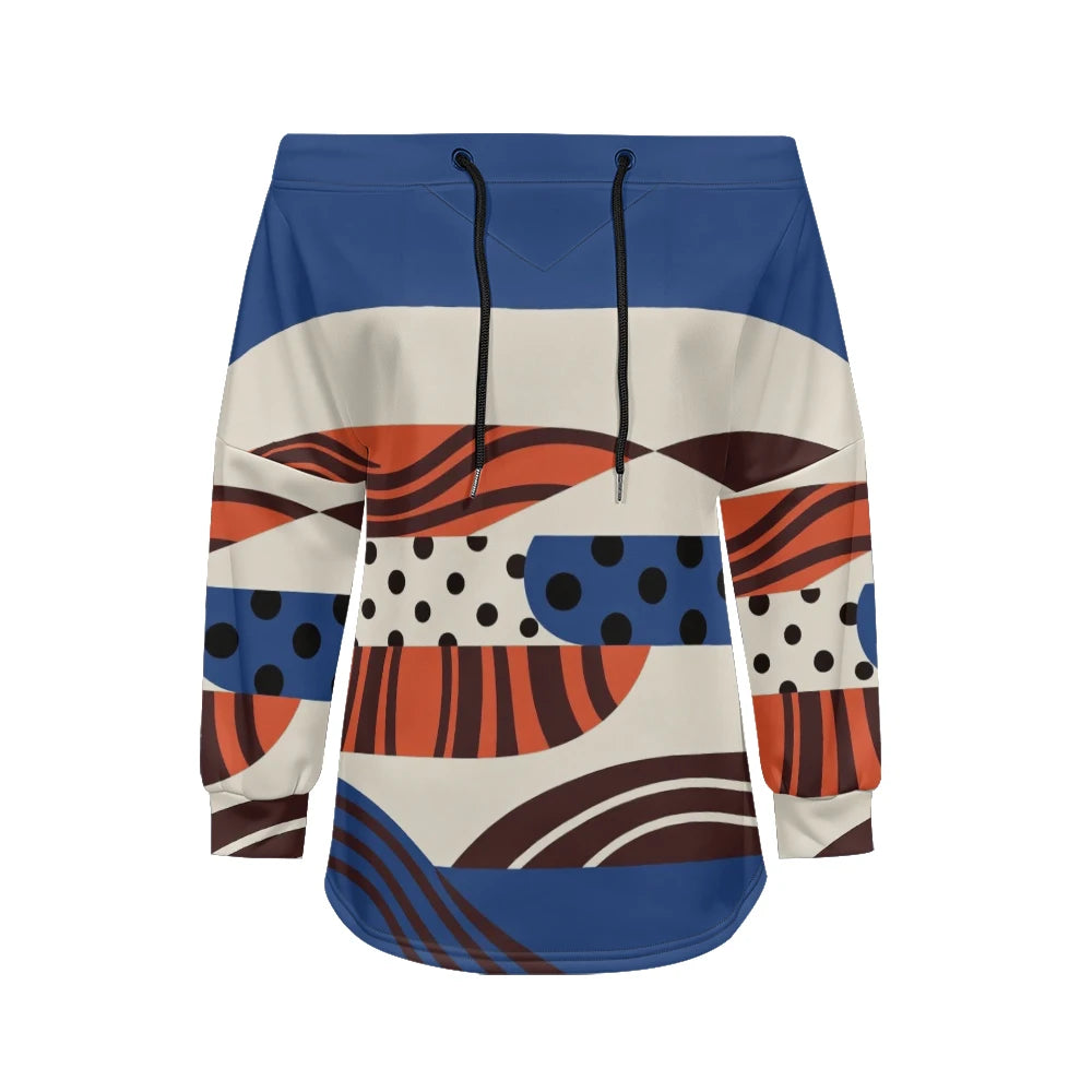 Modern women's blouse with off-the-shoulder design, printed and adjustable.