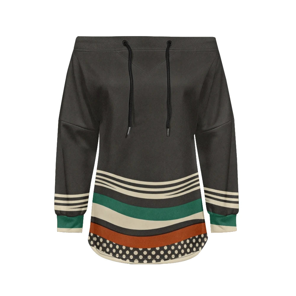 Modern women's blouse with off-the-shoulder design, printed and adjustable.