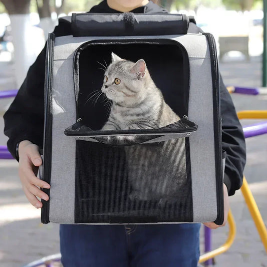Foldable and breathable backpack for transporting cats and dogs