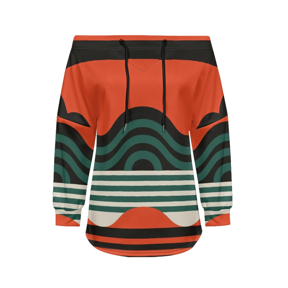 Modern women's blouse with off-the-shoulder design, printed and adjustable.