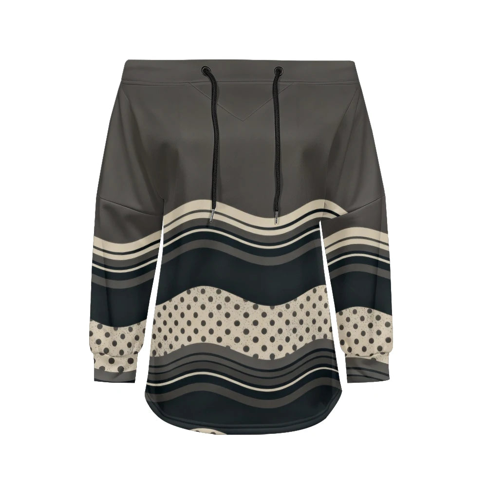 Modern women's blouse with off-the-shoulder design, printed and adjustable.