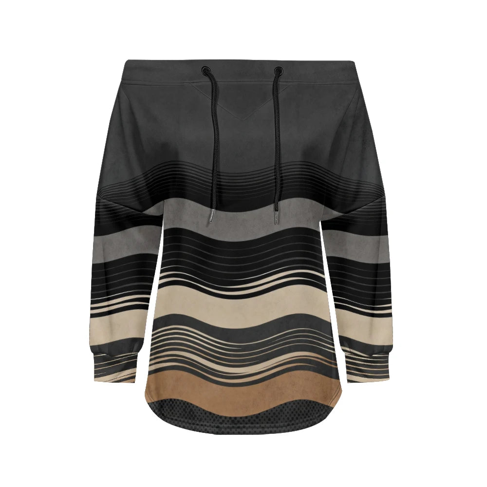 Modern women's blouse with off-the-shoulder design, printed and adjustable.