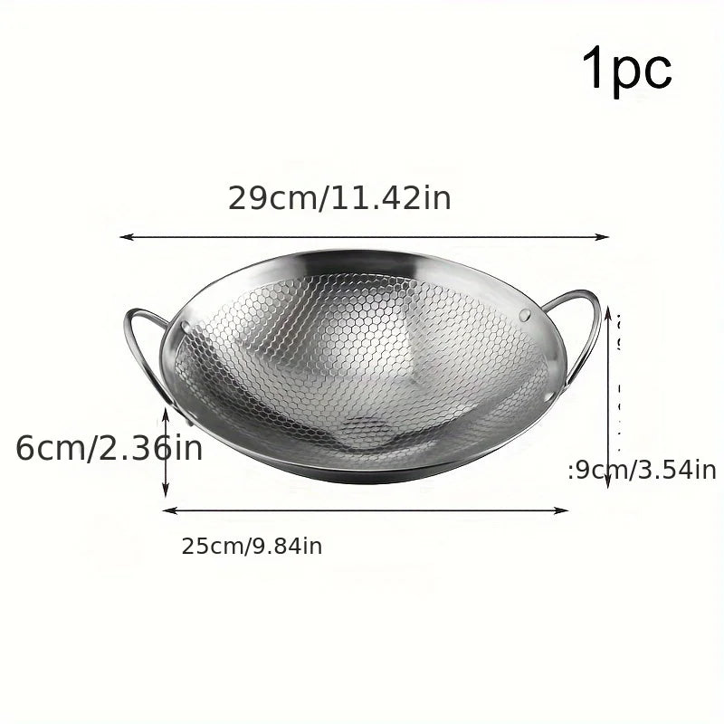 1 non-stick stainless steel frying pan with honeycomb pattern, 29 cm/11.42 inches