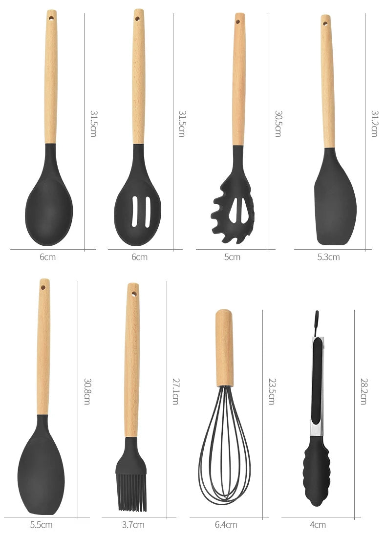 Set of 12 non-stick silicone kitchen utensils