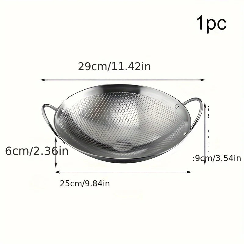 1 non-stick stainless steel frying pan with honeycomb pattern, 29 cm/11.42 inches