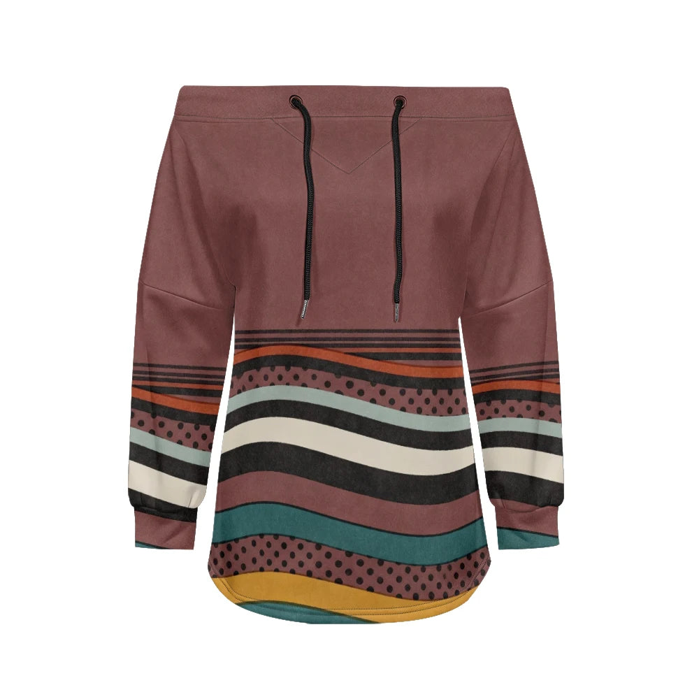 Modern women's blouse with off-the-shoulder design, printed and adjustable.