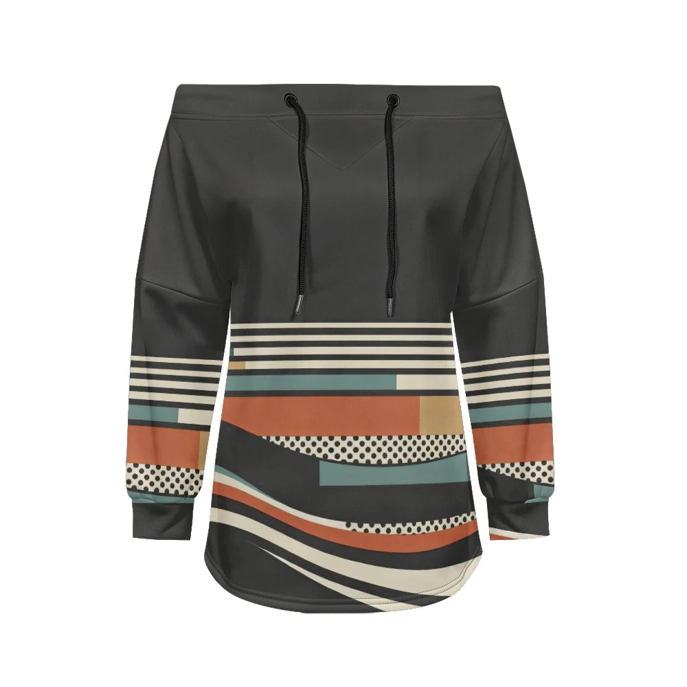 Modern women's blouse with off-the-shoulder design, printed and adjustable.